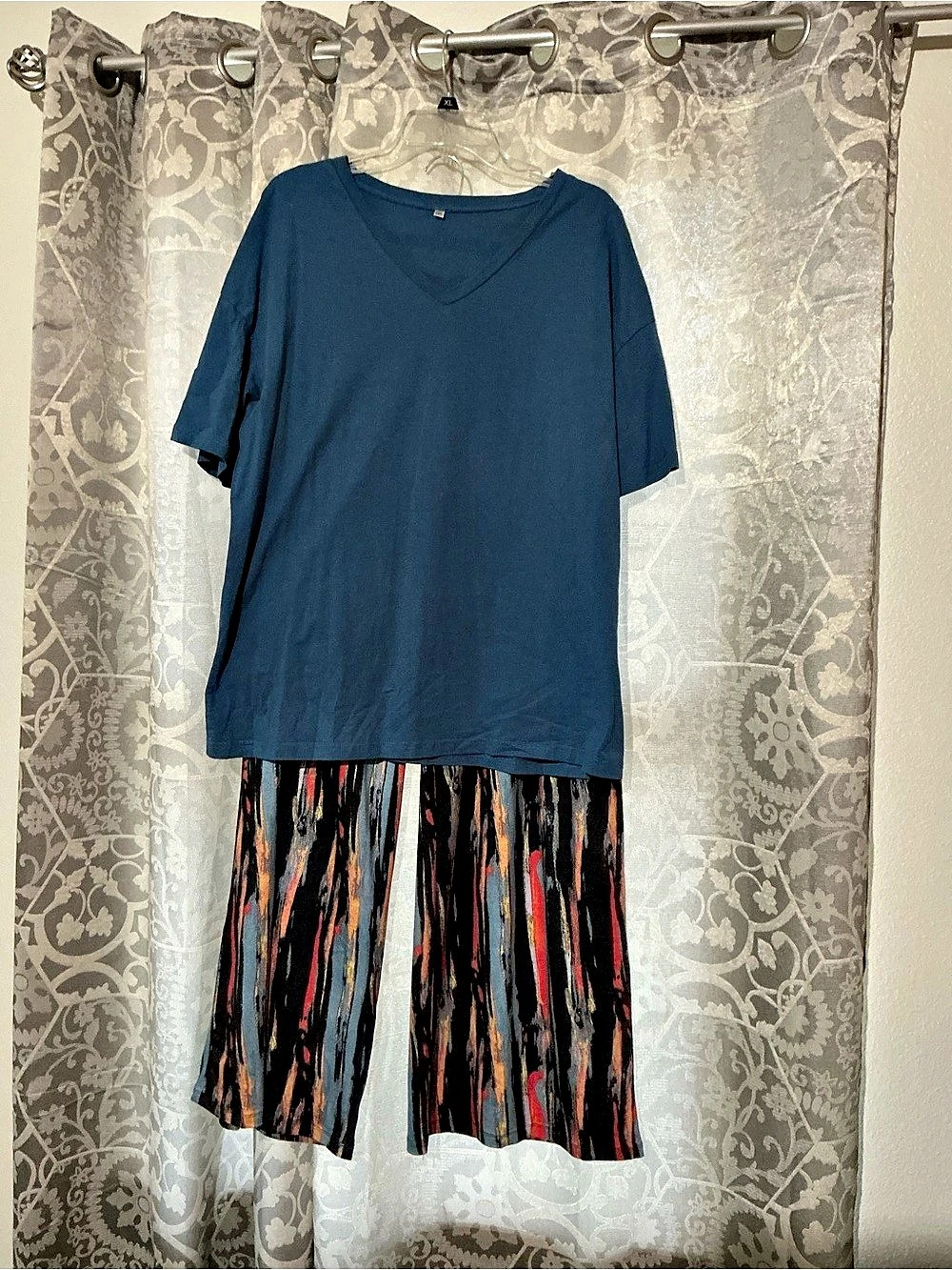 Women's Abstract Wide Leg Set in Black & Blue XXL